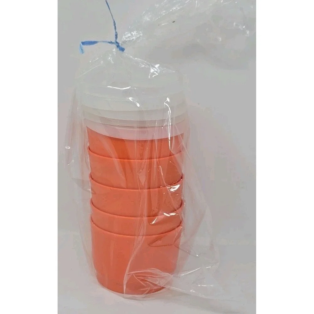 5 Vintage Tupperware #1229  Snack Cups 4oz With Lids Orange U57